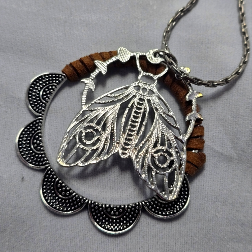Moth & Moon Phase Pendant Necklace
